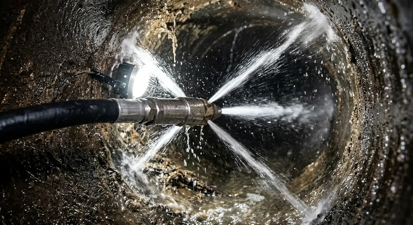 High-pressure hydro jetting nozzle cleaning sewer pipe for Trenchless Sewer Repair in Bucyrus